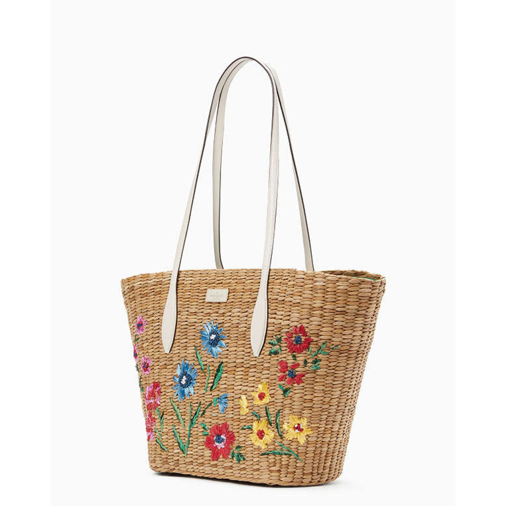 Kate Spade New York Novelty Straw Garden Flower Bouquet Embroidered New with Tag - Picture 9 of 10